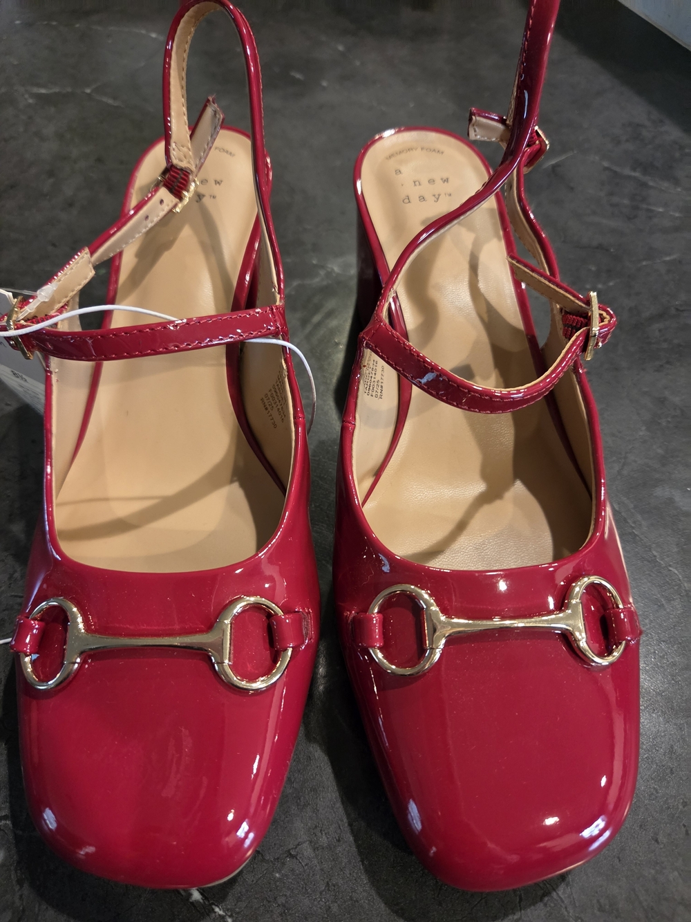 Red Patent Slingback Women's Flats with Gold Bit Detail